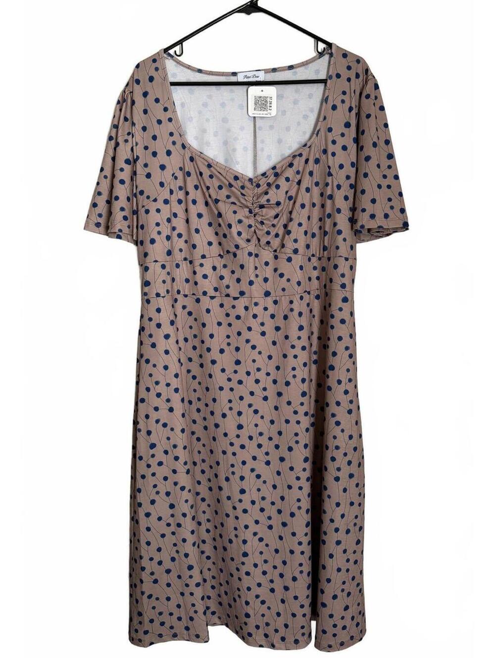 NEW Petal Dew by Nadine West Dress Size 2X Tan Blue Midi Polka Dots Retro Summer
